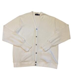 Vtg  Cardigan Sweater Mens Sz 3XLT White Knit Grandpa Grunge Hipster USA